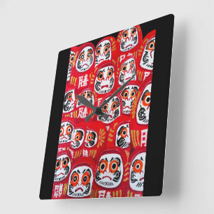 Japanese Daruma Dolls Painting by Alfred Fox Square Wall Clock