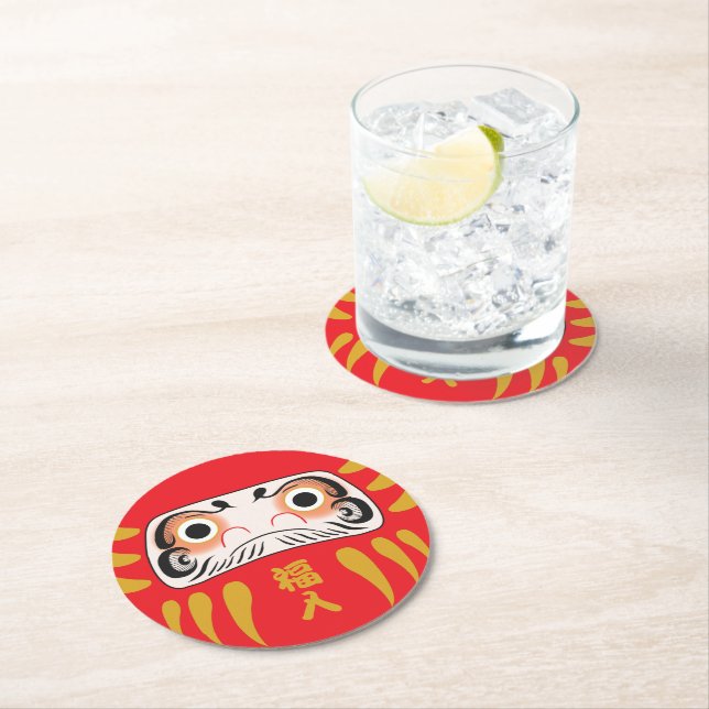 Japanese Daruma (Two Eyes)  Round Paper Coaster (Insitu)