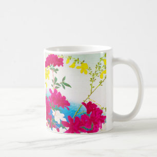 Japanese day lilies - magenta, yellow blue coffee mug