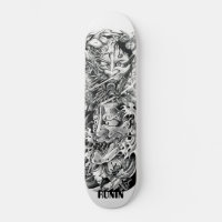 Japanese Demon Mask Samurai Sword Wave Skateboard