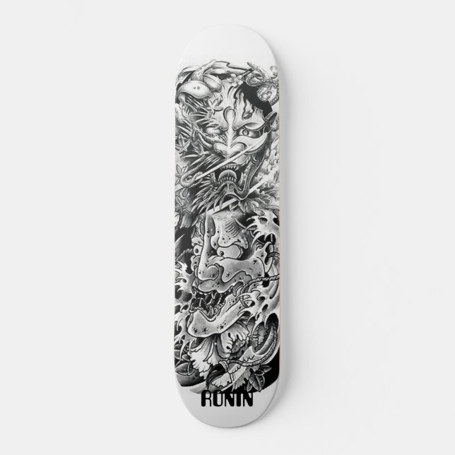 Japanese Demon Mask Samurai Sword Wave Skateboard  (Front)