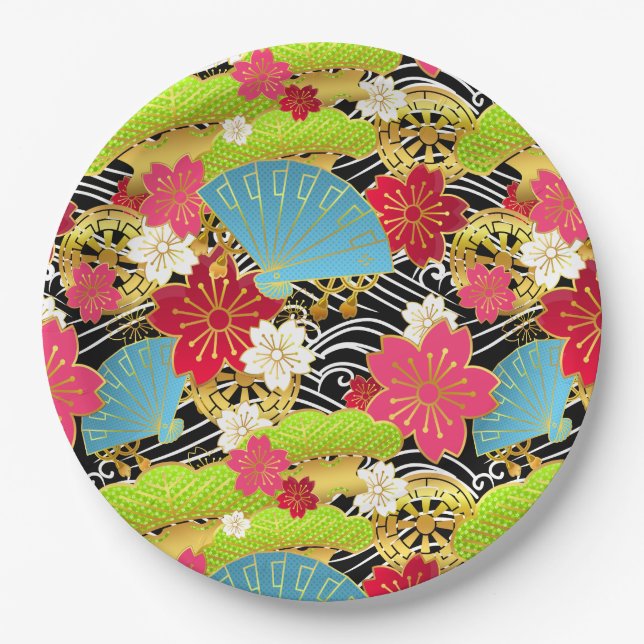 Japanese design party paper plates (Front)