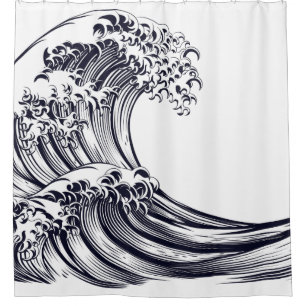 JAPANESE DESIGN WAVE CUSTOMIZABLE Shower Curtain