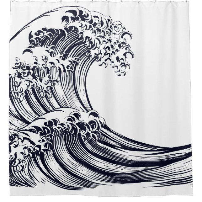 JAPANESE DESIGN WAVE CUSTOMIZABLE Shower Curtain (Front)