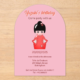 Japanese doll  birthday party acrylic invitations