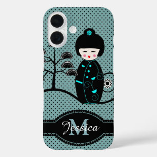 Japanese Doll Polka Dot Personalised iPhone 16 Case