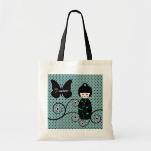Japanese Doll Polka Dot Personalised Tote Bag
