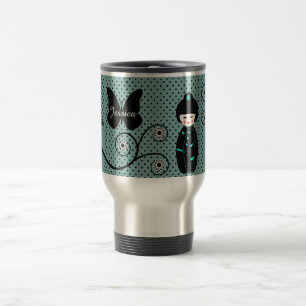 Japanese Doll Polka Dot Personalised Travel Mug