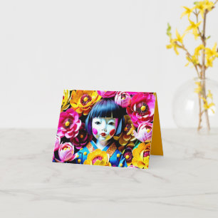 Japanese Doll with Peonies Origami 3HGC Card