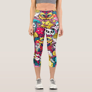 Japanese Doodle Art Capri Leggings