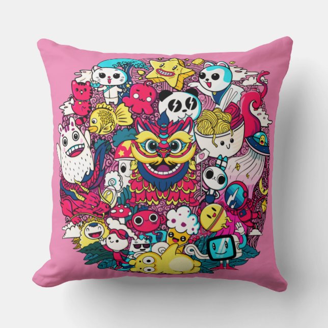 Japanese Doodle Art Cushion (Front)