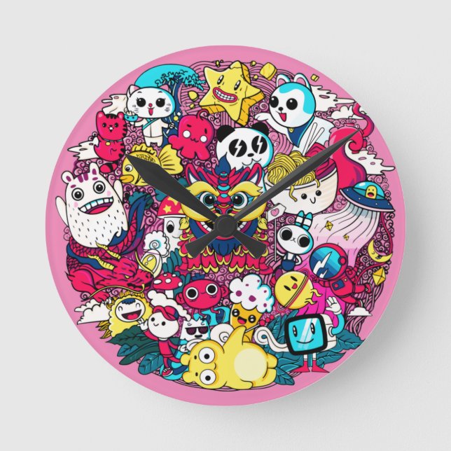 Japanese Doodle Art Round Clock (Front)