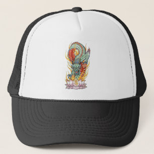 Japanese Dragon and Lotus Flower Trucker Hat