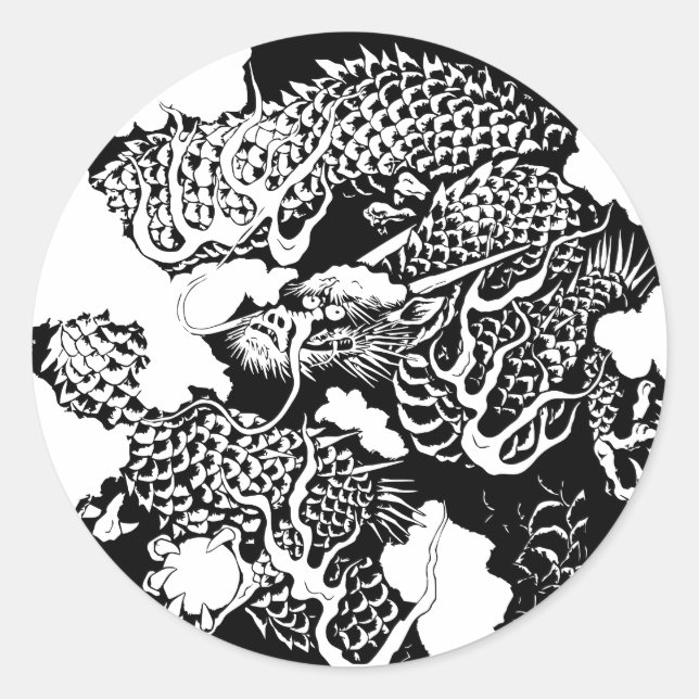 Japanese dragon classic round sticker (Front)
