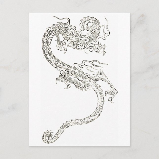 Japanese dragon, dragon, fantasy, sketch drawing postcard (Front)