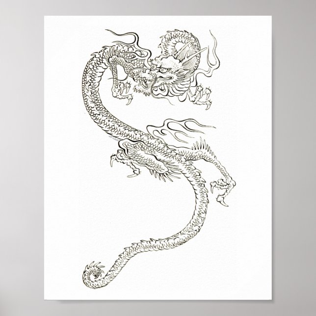 Japanese dragon, dragon, fantasy, sketch drawing poster (Front)