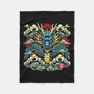 Japanese Dragon Face Clouds Vintage Anime Men Wome Fleece Blanket