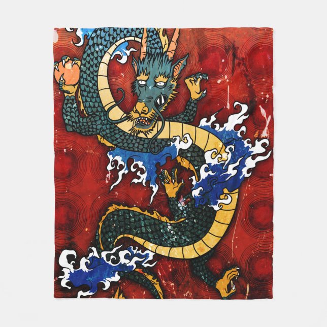 Japanese Dragon Fleece Blanket (Front)
