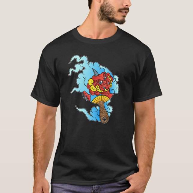 Japanese Dragon Horned Demon Asian Style Irezumi T T-Shirt (Front)