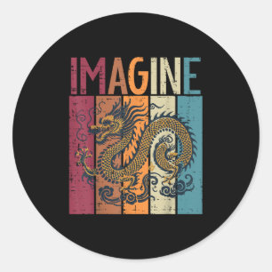 Japanese Dragon Imagine Retro Fantasy Mythical Men Classic Round Sticker