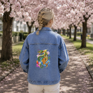 Japanese Dragon Koi Lotus Mythical Asian Blue Denim Jacket