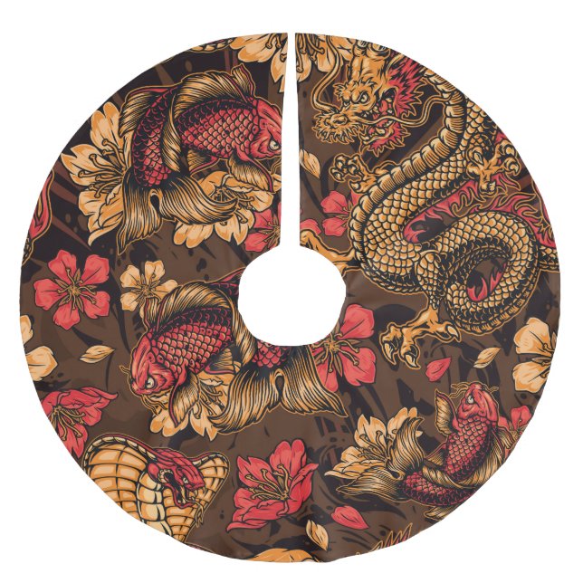 Japanese dragon koi pattern. brushed polyester tree skirt (Front)