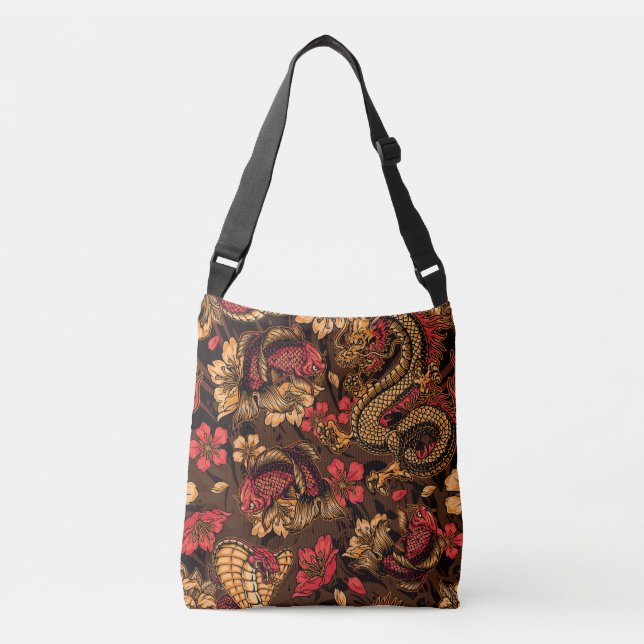 Japanese dragon koi pattern. crossbody bag (Front)
