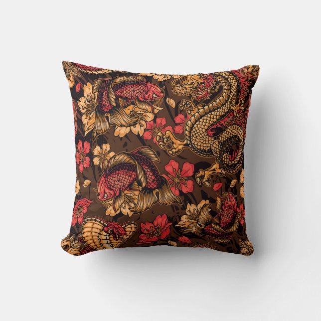 Japanese dragon koi pattern. cushion (Front)