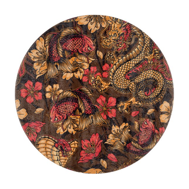 Japanese dragon koi pattern. cutting board (Front)
