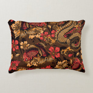 Japanese dragon koi pattern. decorative cushion