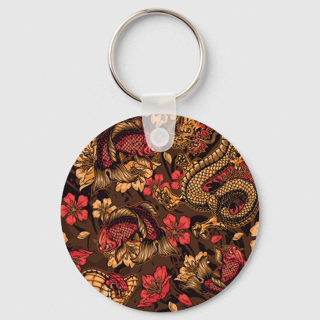 Japanese dragon koi pattern. key ring (Front)