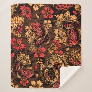 Japanese dragon koi pattern. sherpa blanket