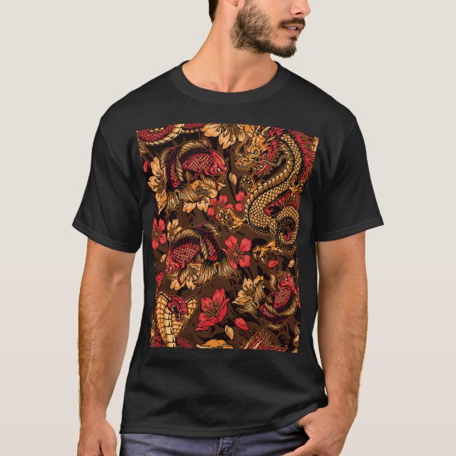 Japanese dragon koi pattern. T-Shirt (Front)