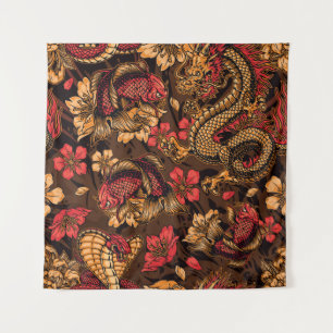 Japanese dragon koi pattern. tapestry