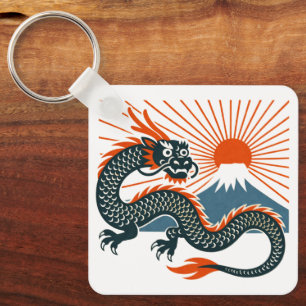 Japanese Dragon & Rising Sun Keychain
