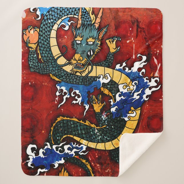 Japanese Dragon Sherpa Blanket (Front)