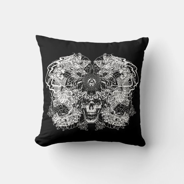 Japanese Dragon Skull Tattoo Cushion (Front)