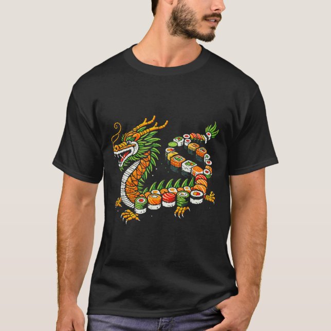 Japanese Dragon Sushi Funny Japanese Food Art Men  T-Shirt (Front)