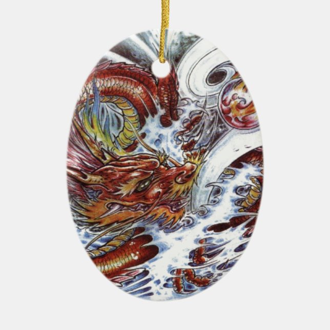 Japanese Dragon Tattoo Design Ceramic Tree Decoration (Front)