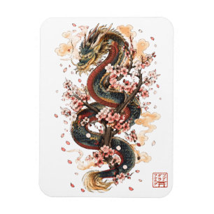 Japanese Dragon with Cherry Blossoms Sakura Myth Magnet