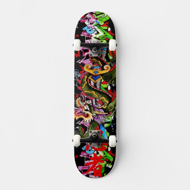 Japanese Dragon with Kanji Graffiti Skateboard (Front)