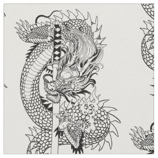 Japanese dragon with katana sword  fabric