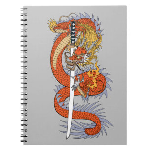 Japanese dragon with katana sword T-Shirt Grocery  Notebook