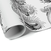 Japanese dragon with katana sword wrapping paper