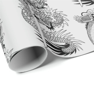 Japanese dragon with katana sword wrapping paper