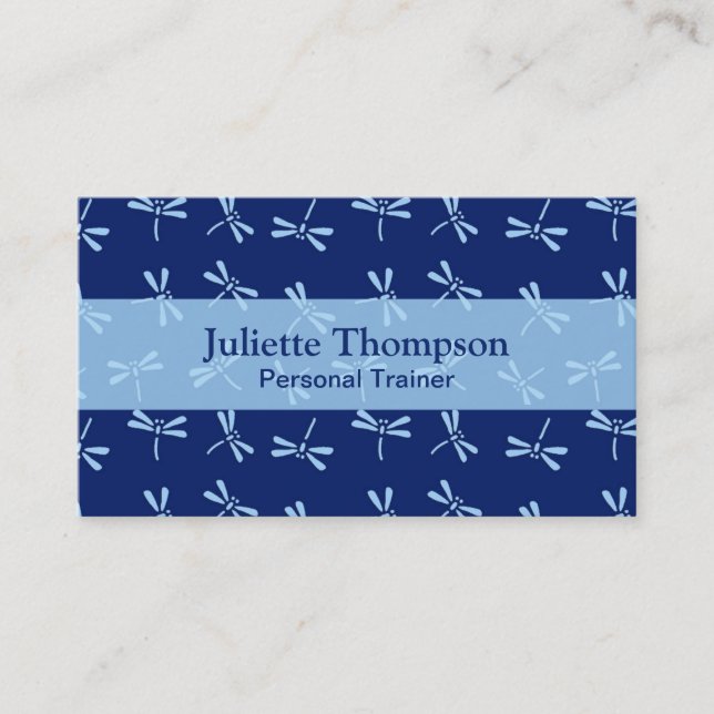 Japanese Dragonfly Pattern, Cobalt and Sky Blue Business Card (Front)