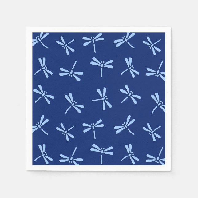 Japanese Dragonfly Pattern, Cobalt and Sky Blue Napkin (Front)