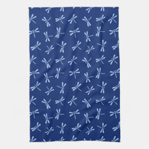 Japanese Dragonfly Pattern, Cobalt and Sky Blue Tea Towel