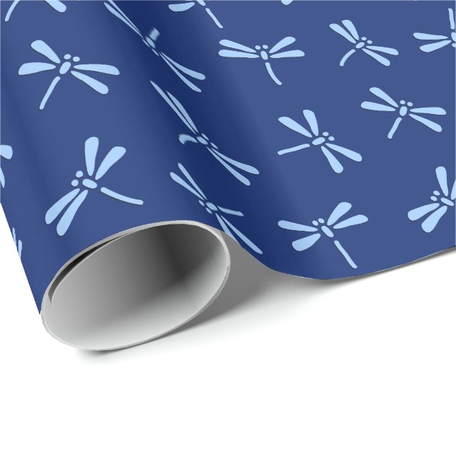Japanese Dragonfly Pattern, Cobalt and Sky Blue Wrapping Paper (Roll Corner)
