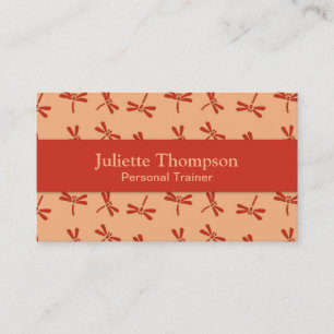 Japanese Dragonfly Pattern, Coral Orange Business Card